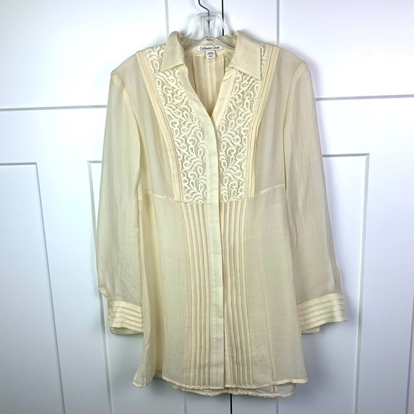 NWT Coldwater XS Long Sleeve Blouse Ivory Lace Detail Textured romantic fairy - Picture 1 of 7